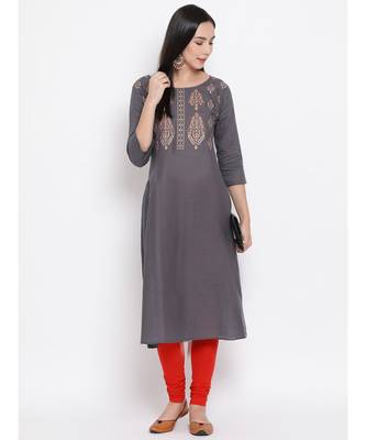 Women  Grey Cotton Printed A-line Kurta 5