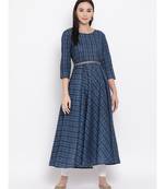 Women  Blue Cotton Printed Anarkali Kurta