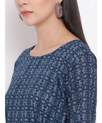 Women  Blue Cotton Printed Anarkali Kurta 6