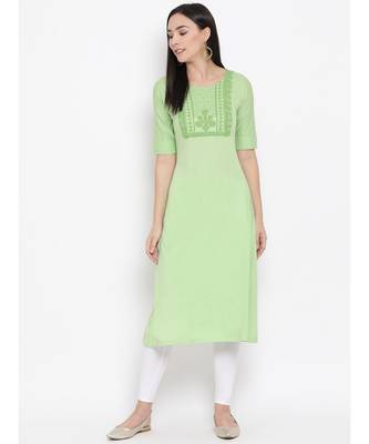Women  green Cotton Embroidered Anarkali Kurta 1