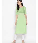 Women  green Cotton Embroidered Anarkali Kurta
