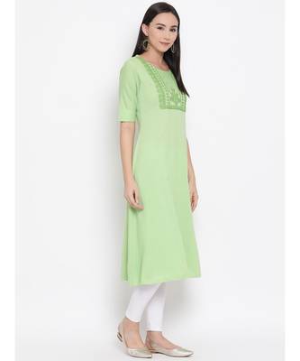 Women  green Cotton Embroidered Anarkali Kurta 3