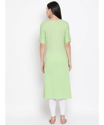 Women  green Cotton Embroidered Anarkali Kurta 4