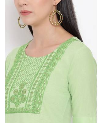 Women  green Cotton Embroidered Anarkali Kurta 6