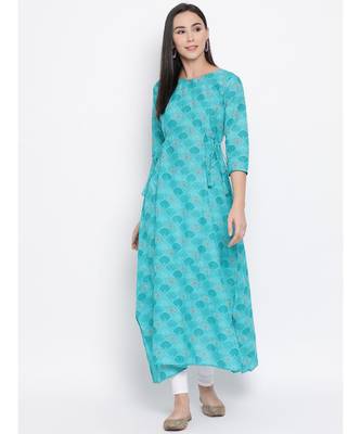 Women  green Cotton Printed A-line Kurta 1