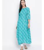 Women  green Cotton Printed A-line Kurta