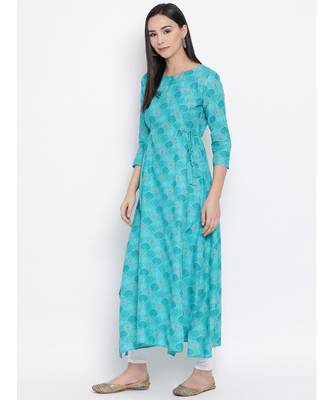 Women  green Cotton Printed A-line Kurta 2