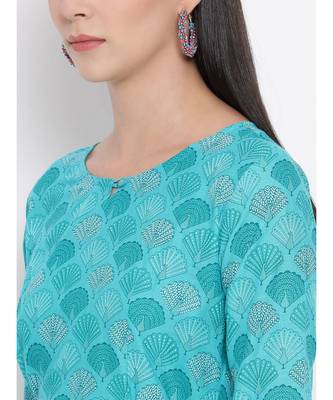 Women  green Cotton Printed A-line Kurta 6