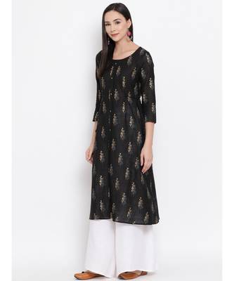 Women  Grey Cotton Printed A-line Kurta 2