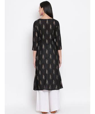 Women  Grey Cotton Printed A-line Kurta 4