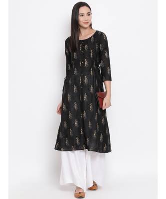 Women  Grey Cotton Printed A-line Kurta 5