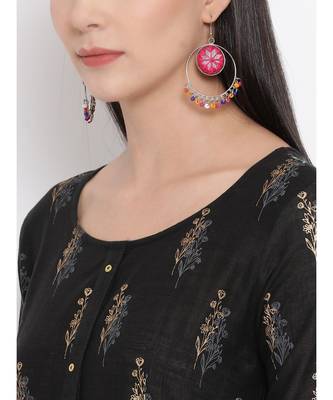 Women  Grey Cotton Printed A-line Kurta 6