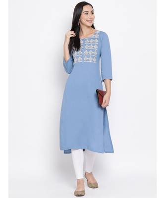 Women  Blue Cotton Embroidered Straight Kurta 5
