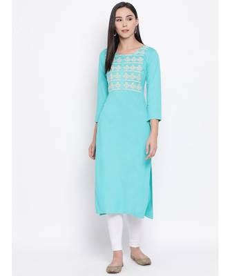 Women  green Cotton Embroidered Straight Kurta 1
