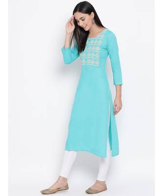Women  green Cotton Embroidered Straight Kurta 2