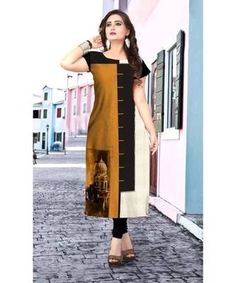 orange printed crepe kurti 1