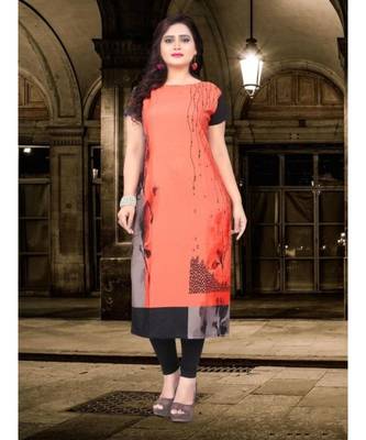 orange printed crepe kurti 2