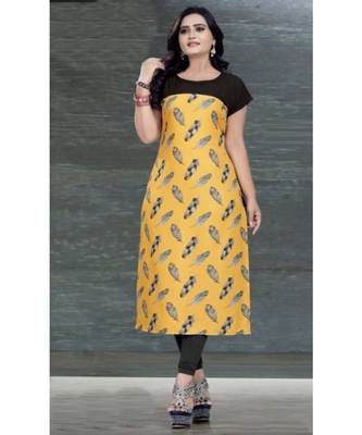 yellow printed crepe kurti 1