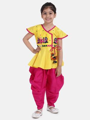 yellow Peacock Embroidery Peplum Dhoti For Girls 1