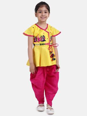 yellow Peacock Embroidery Peplum Dhoti For Girls 3