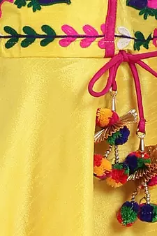 yellow Peacock Embroidery Peplum Dhoti For Girls