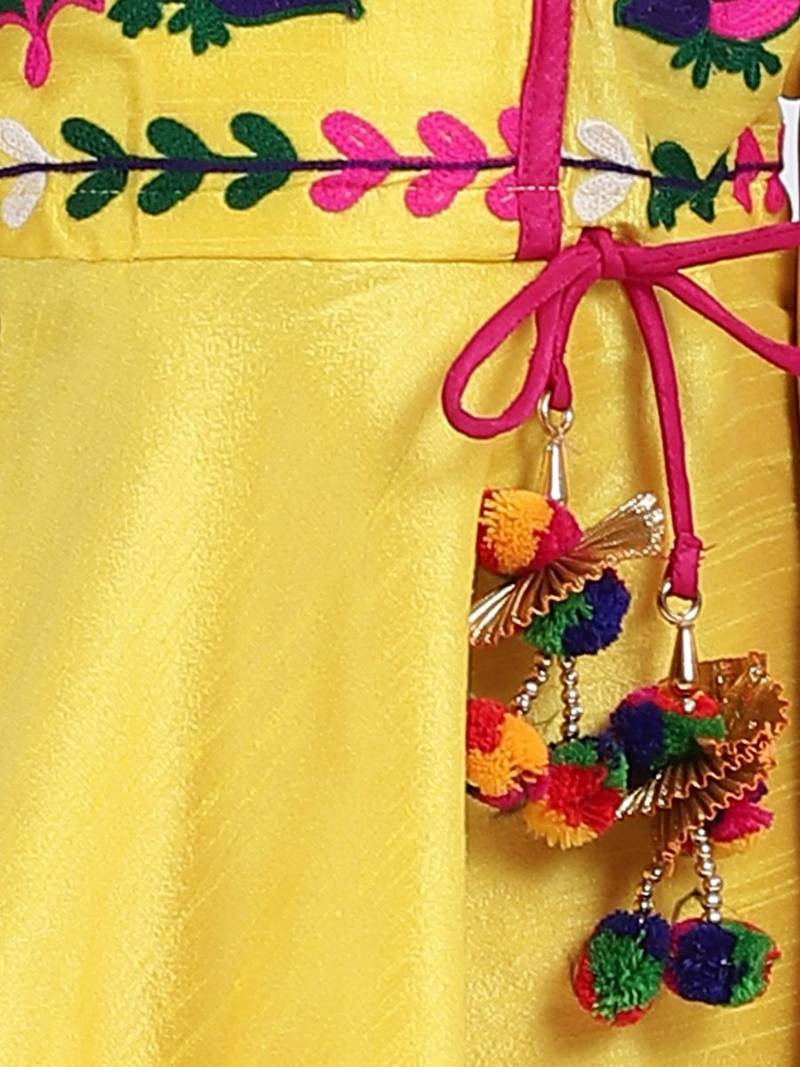 yellow Peacock Embroidery Peplum Dhoti For Girls
