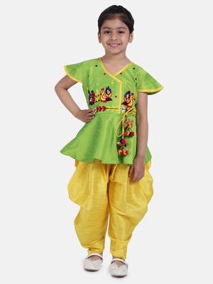 Green Peacock Embroidery Peplum Dhoti For Girls 1