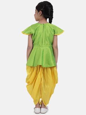 Green Peacock Embroidery Peplum Dhoti For Girls 5