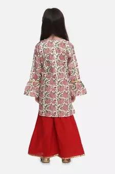 Red Hand Block Print Kurti Palazzo For Girls