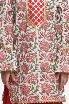 Red Hand Block Print Kurti Palazzo For Girls