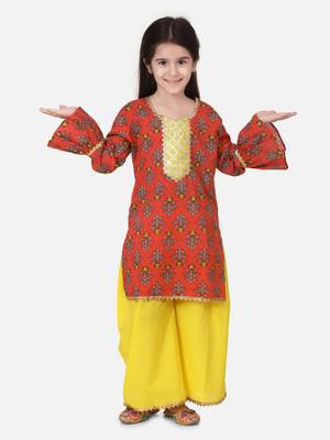 Coral Hand Block Print Kurti Palazzo For Girls 1