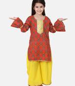 Coral Hand Block Print Kurti Palazzo For Girls