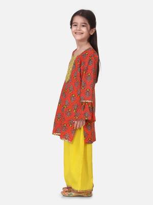 Coral Hand Block Print Kurti Palazzo For Girls 4