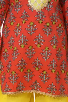 Coral Hand Block Print Kurti Palazzo For Girls
