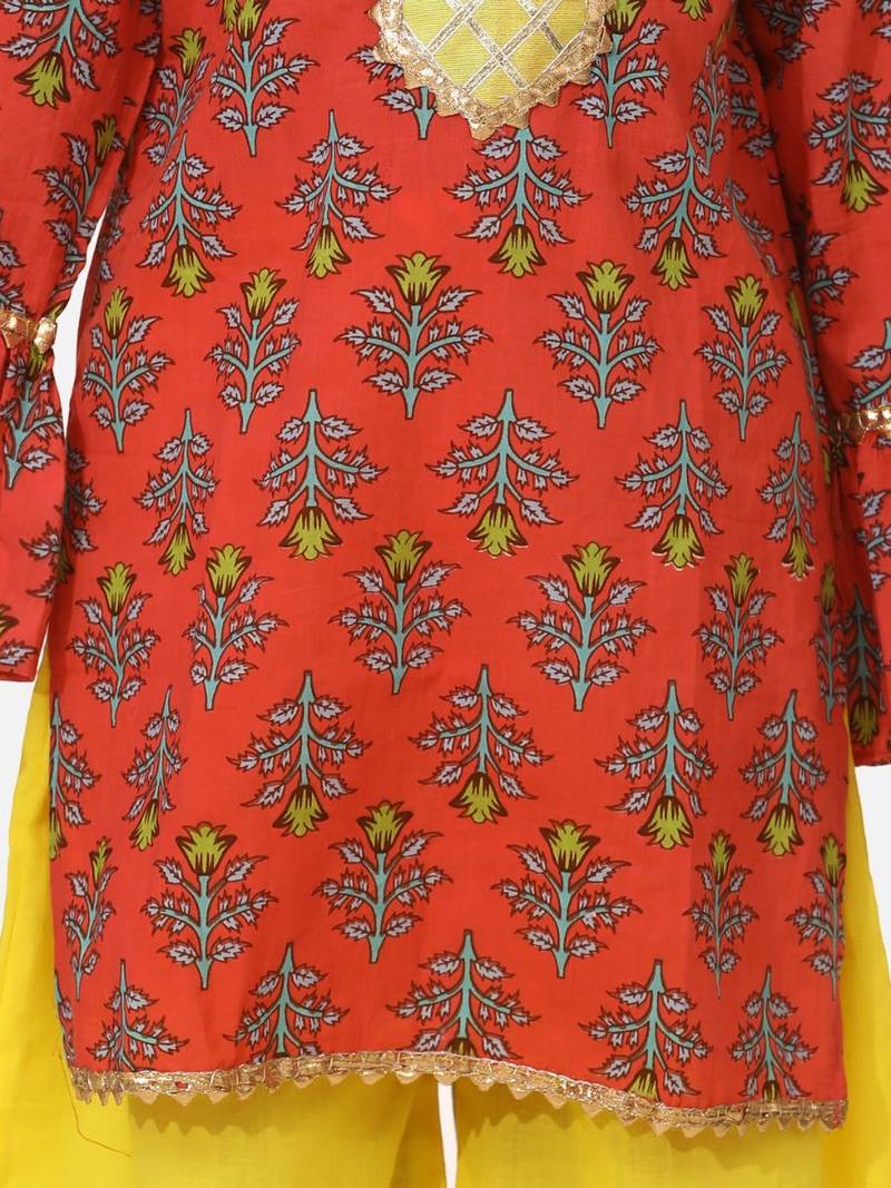 Coral Hand Block Print Kurti Palazzo For Girls