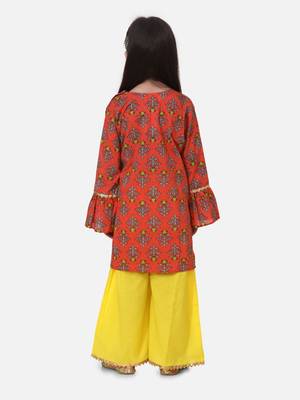 Coral Hand Block Print Kurti Palazzo For Girls 6
