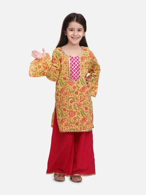 Pink Hand Block Print Kurti Palazzo For Girls 1