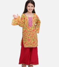 Pink Hand Block Print Kurti Palazzo For Girls