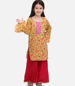 Pink Hand Block Print Kurti Palazzo For Girls