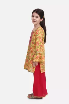 Pink Hand Block Print Kurti Palazzo For Girls