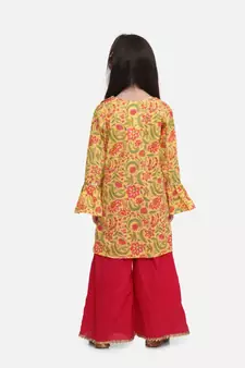 Pink Hand Block Print Kurti Palazzo For Girls