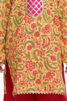 Pink Hand Block Print Kurti Palazzo For Girls