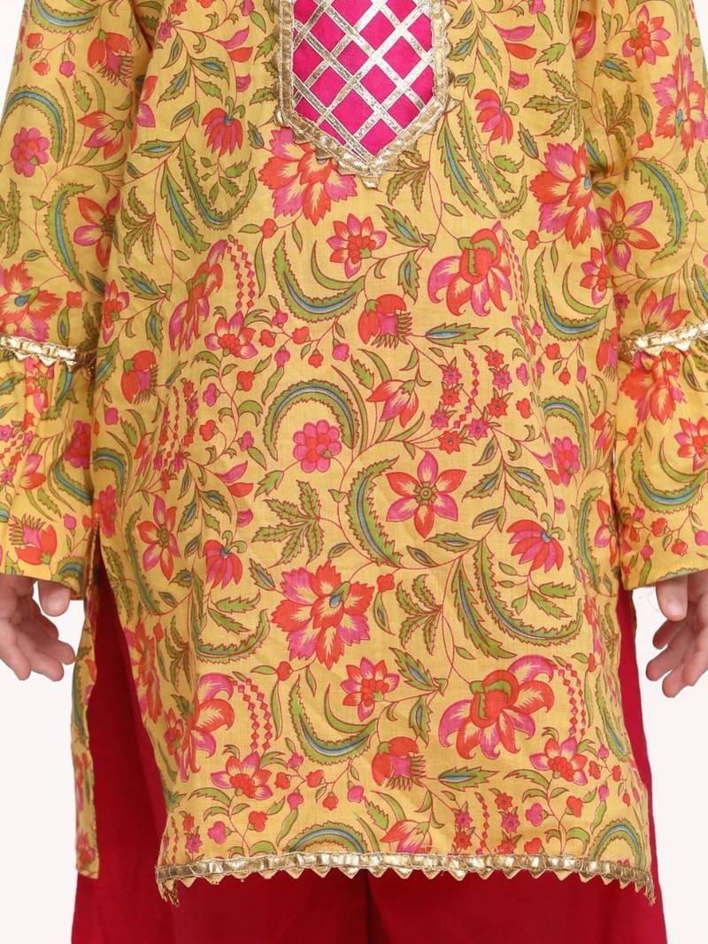 Pink Hand Block Print Kurti Palazzo For Girls