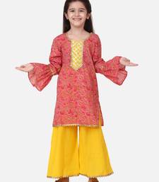 Yellow Hand Block Print Kurti Palazzo For Girls