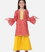 Yellow Hand Block Print Kurti Palazzo For Girls