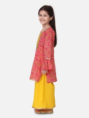 Yellow Hand Block Print Kurti Palazzo For Girls 2