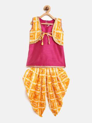 Yellow Attached Jacket Kurti Dhoti For Baby Girls 1