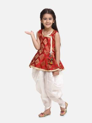 Red Angrakha Style Jacquard Peplum Dhoti 1