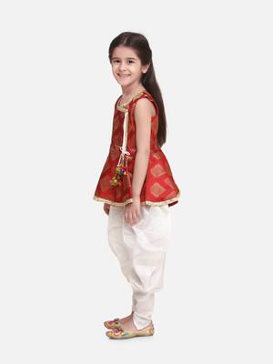 Red Angrakha Style Jacquard Peplum Dhoti 2