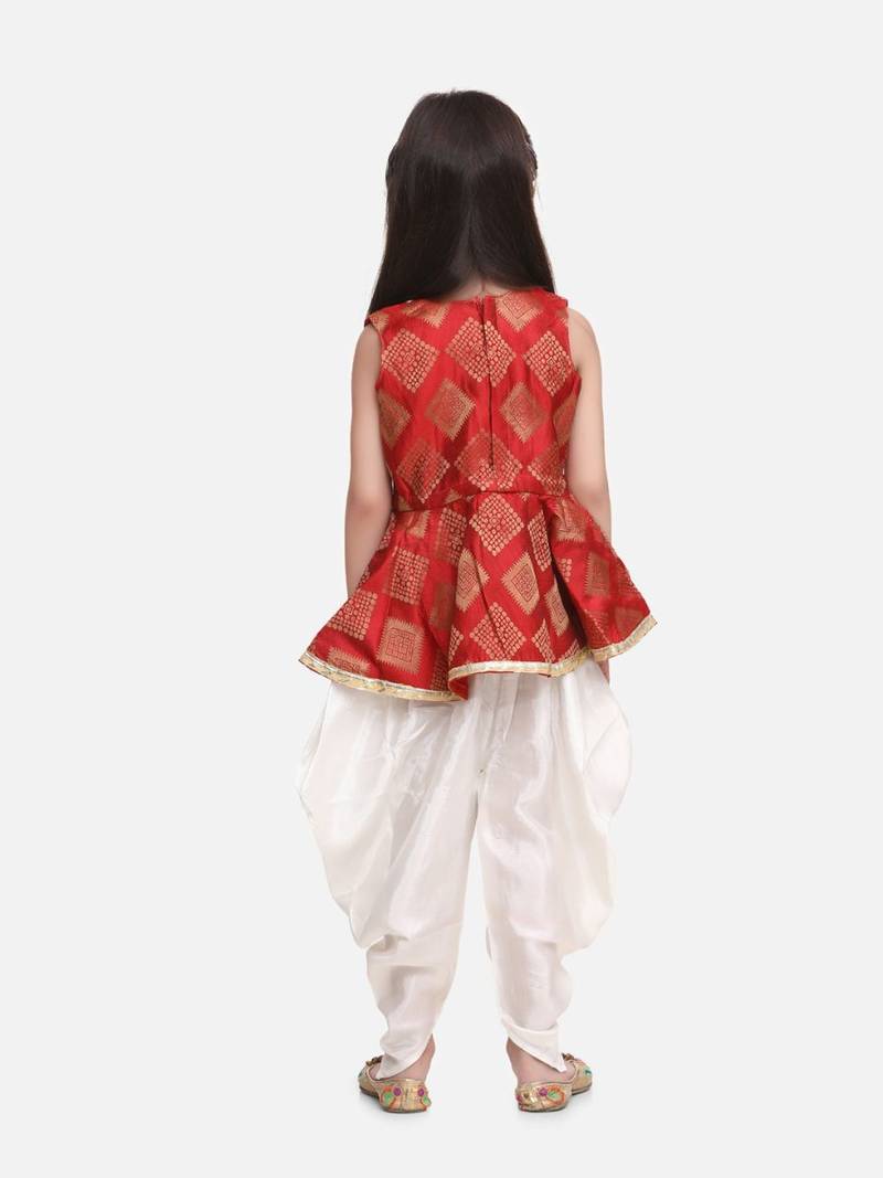 Red Angrakha Style Jacquard Peplum Dhoti